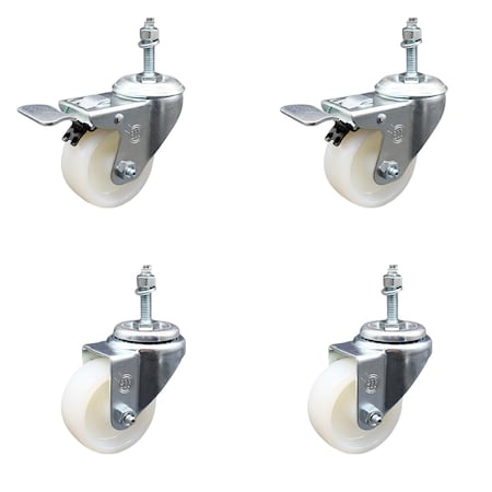 Service Caster 3 Inch SS Nylon Wheel 3/8 Inch Threaded Stem Caster Total Lock Brake SCC, 2PK SCC-SSTSTTL20S314-NYS-381615-2-S2